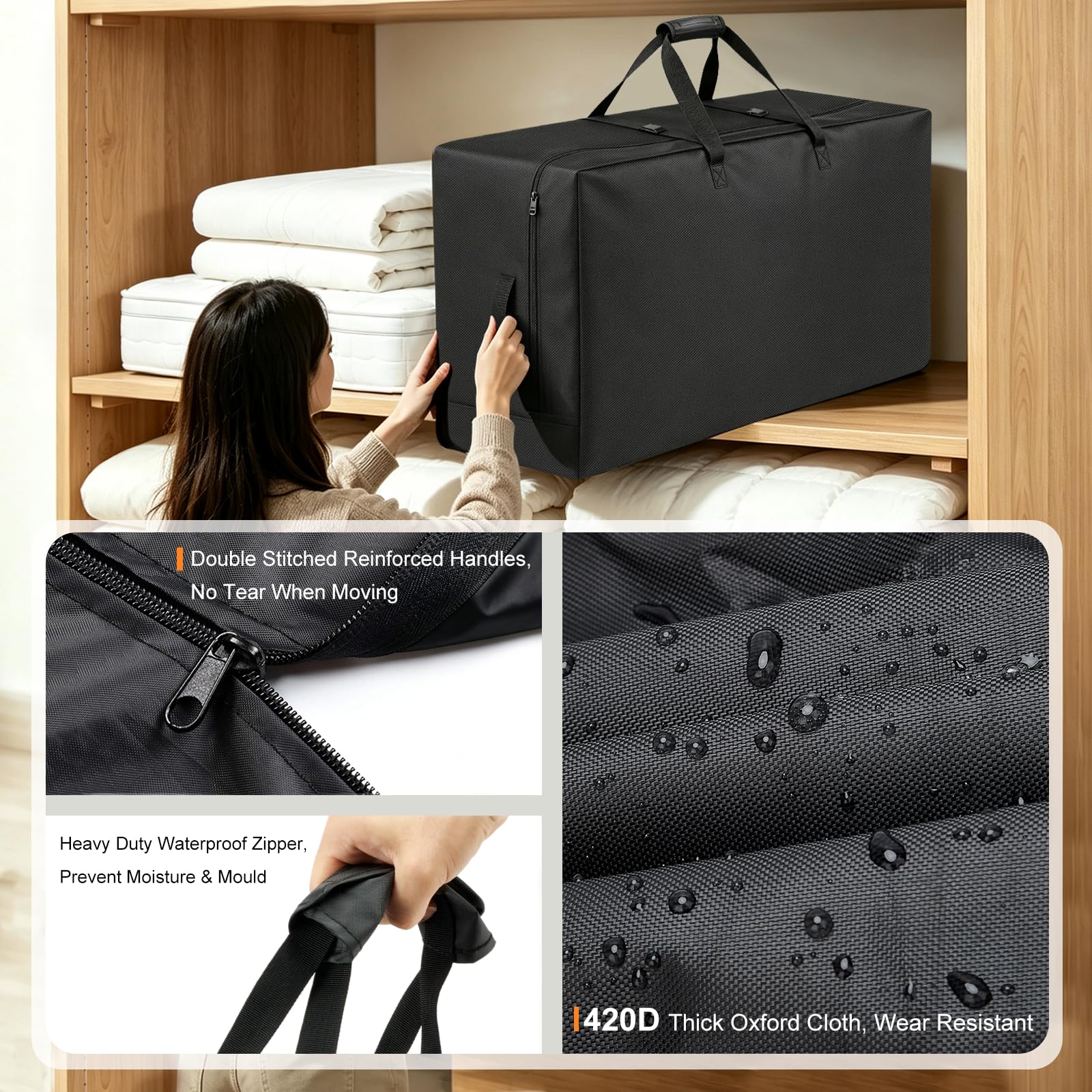 Sacs de matelas pliables, sacs de couvre-matelas triples pliables, sac de transport en tissu Oxford 420D imperméable pour matelas triples pliables (matelas non inclus) (102 cm x 46 cm x 71 cm)