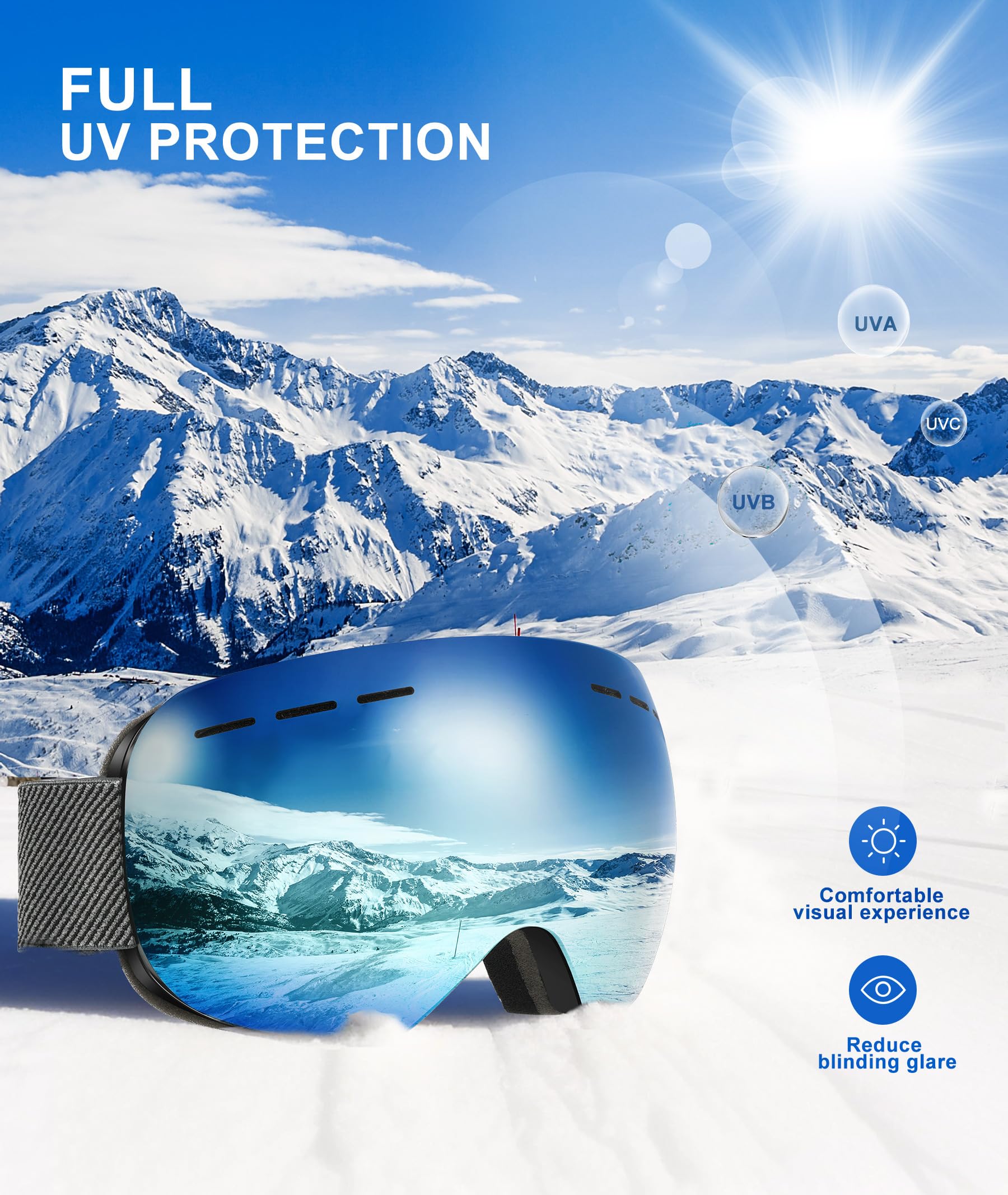 NSSIW OTG Lunettes de ski pour homme et femme avec protection UV et anti-buée