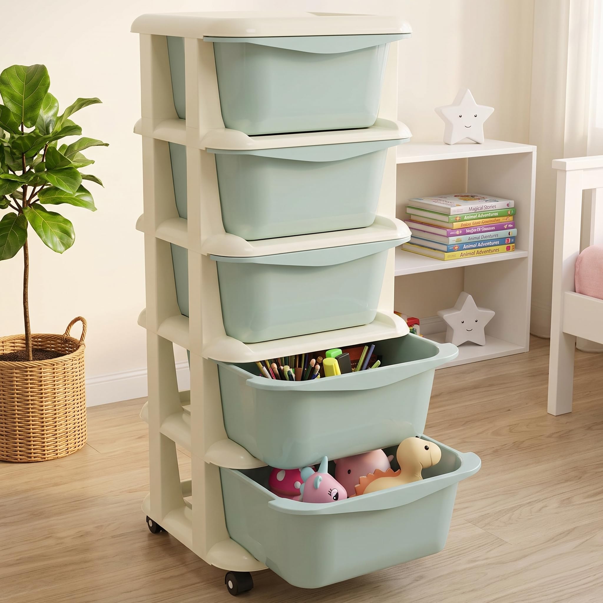 TEX-RO Modular Drawer Storage Organizer/Plastic Chest of Drawers for Kitchen Storage Cabinet/Multi-Layer Storage Drawer Cabinet & Drawers Organisers for Home Office Use (Sea-Green, 5 Layer)-image-19