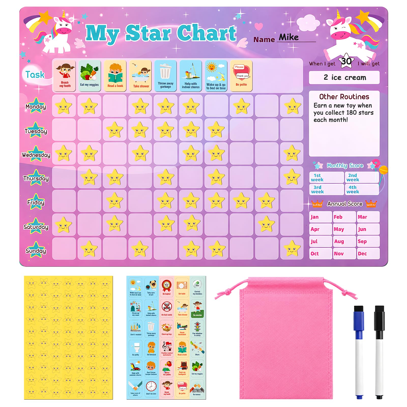 Newthinking Reward Chart for Kids, Magnetic Reward Chart with Star Sticker