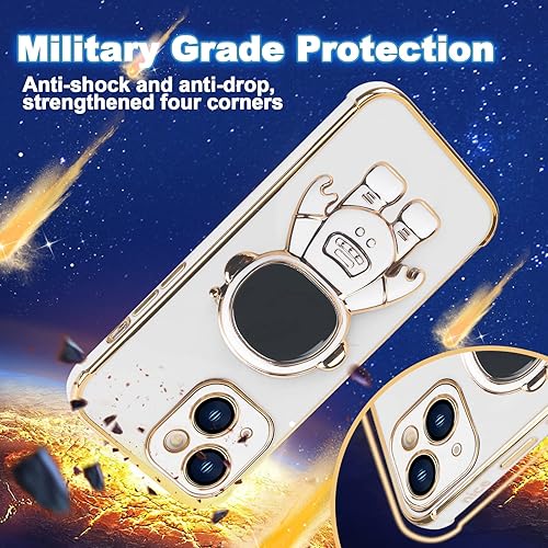 Miniatura 9 de Omio - Funda compatible con iPhone 15 con soporte oculto de astronauta, funda de lujo chapado en corazón con borde lateral, pequeño patrón de amor