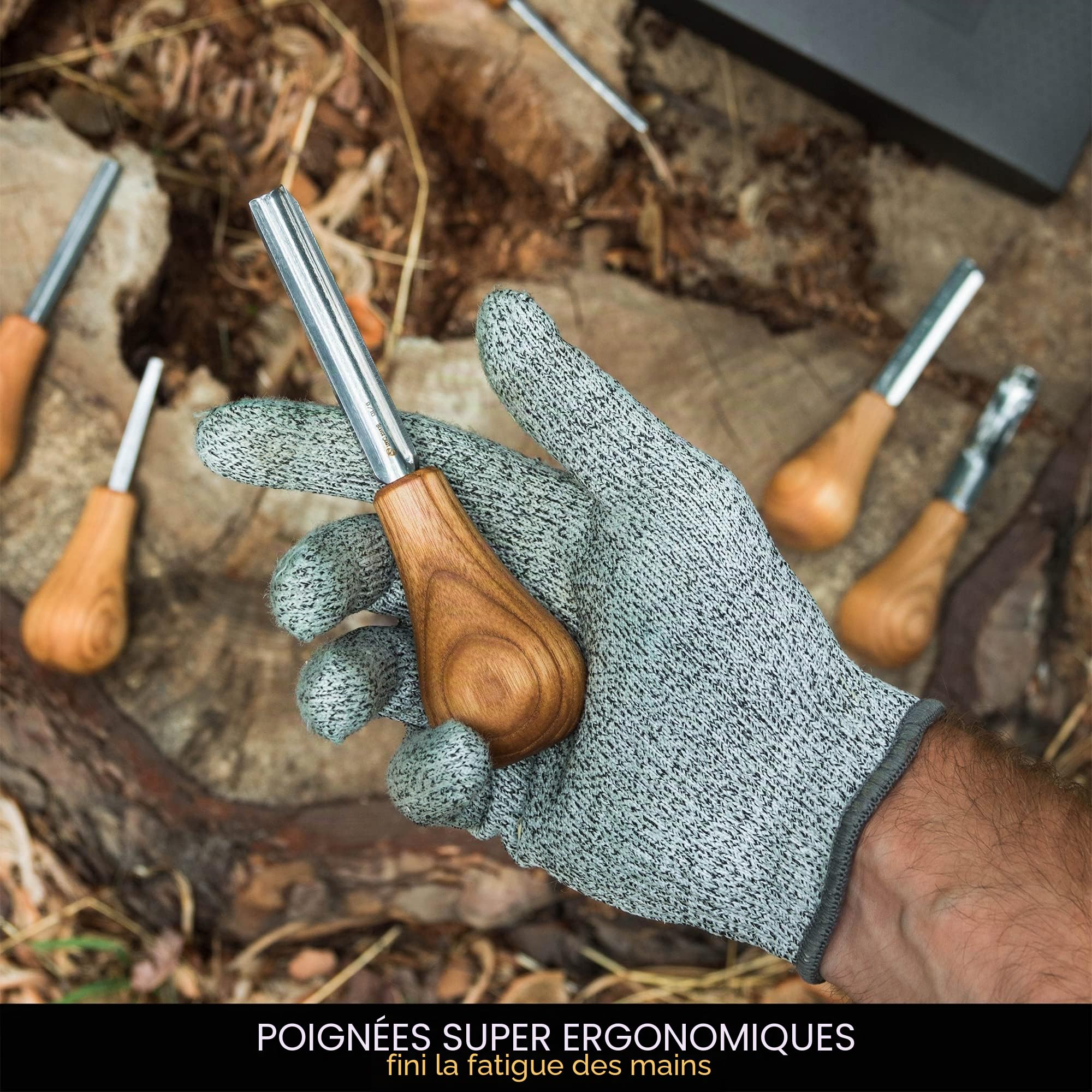 BeaverCraft Kit Gouges Sculpture Bois SC05 – Ensemble Ciseaux Bois avec Gouge Paume, Ciseau Plat, Courbé Court, Ciseaux V – Couteaux Whittling, Outils Sculpture Débutants & Professionnels