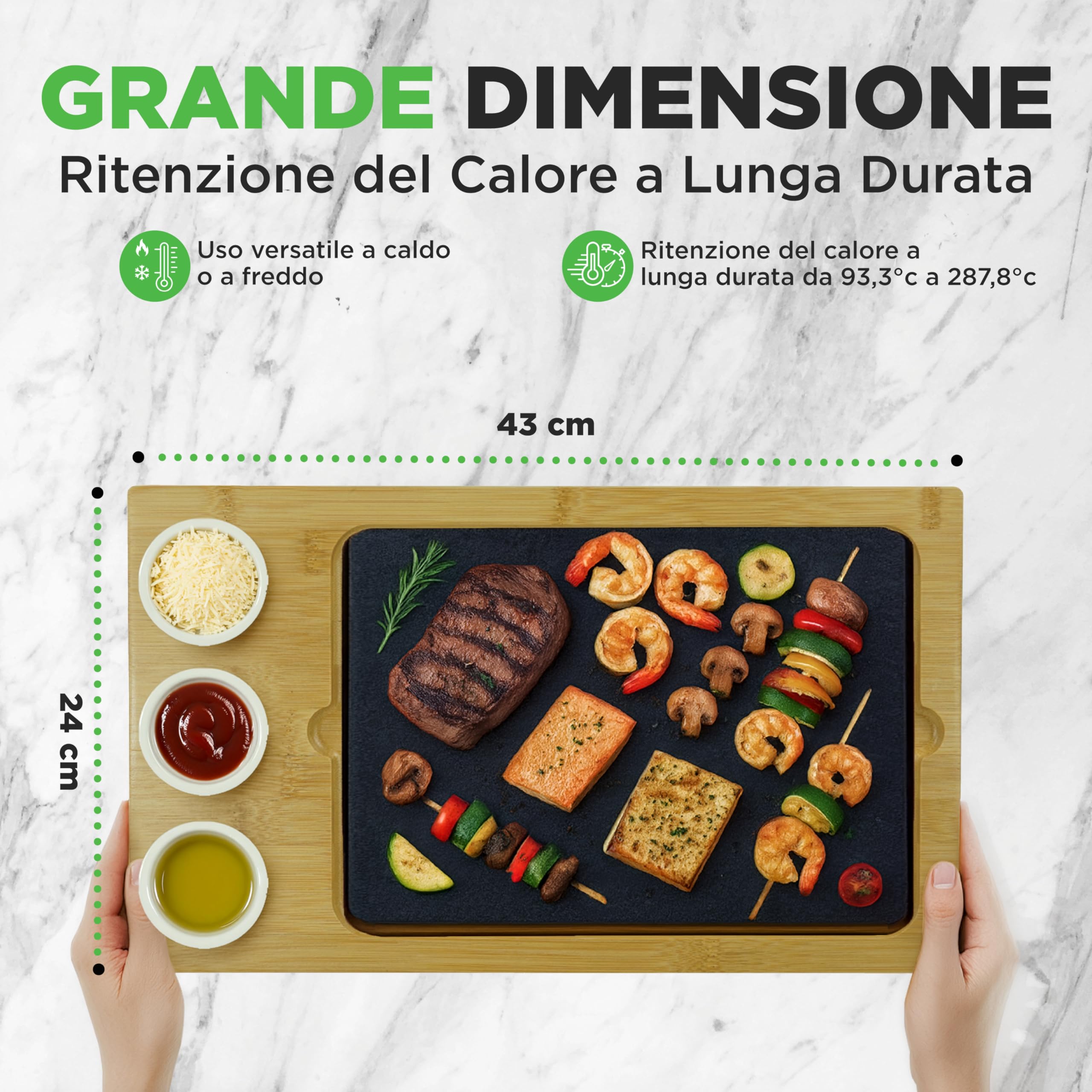 NutriChef Pietra Lavica per Carne, Barbecue da Tavolo con Pietra Granito, Vassoio Acciaio Inox, Piatto Bambù e Ciotole Ceramica, Griglia Carne, Verdura e Pesce