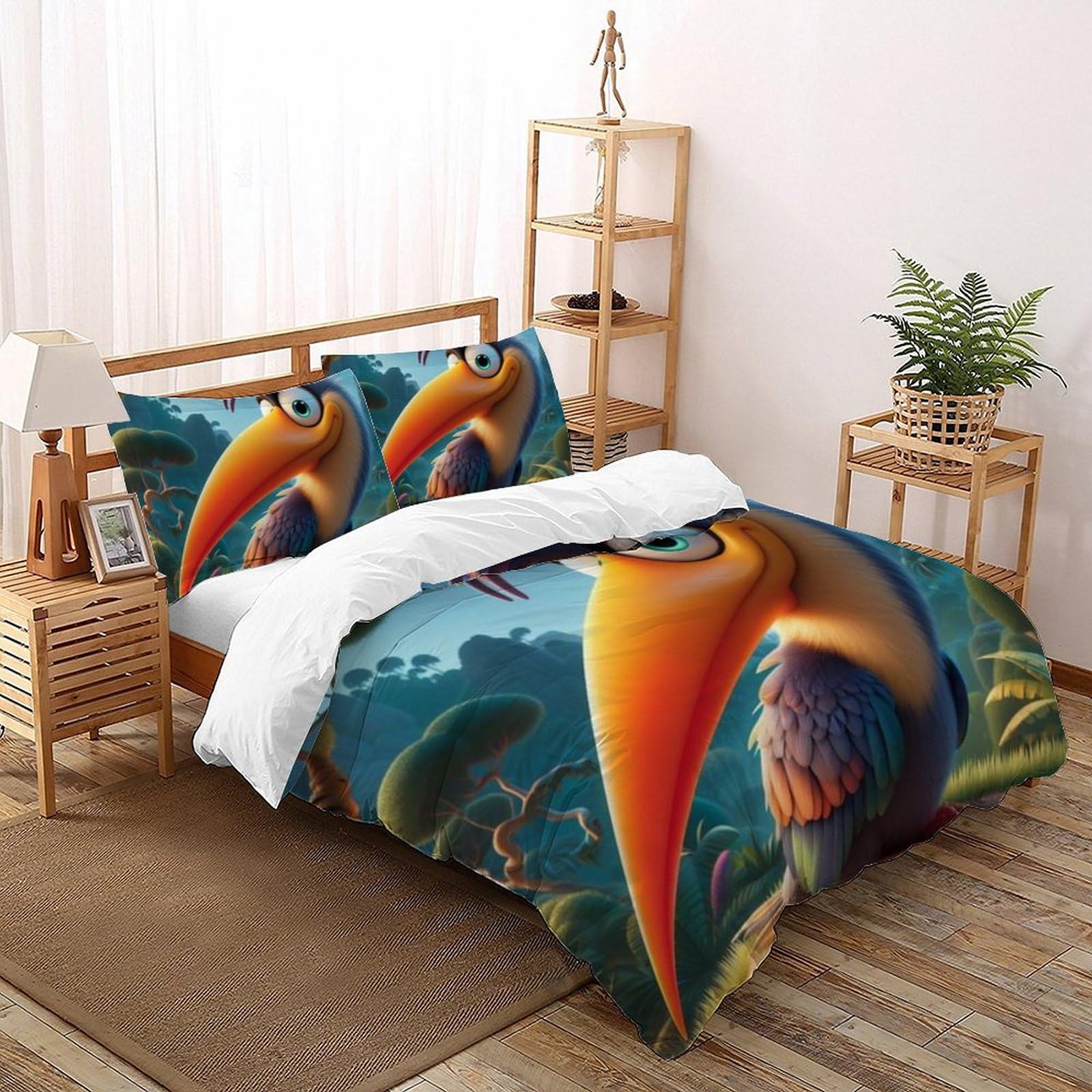 Housse de couette oiseau 3D literie respirante et thermorégulatrice contre la chaleur nocturne
