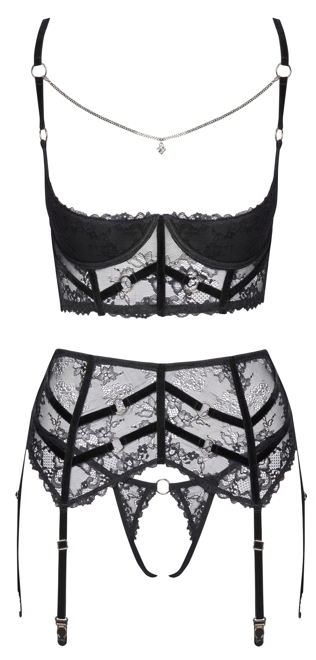 Cottelli Lingerie Women's Shelf Bra Set Chain Black 90B/XL
