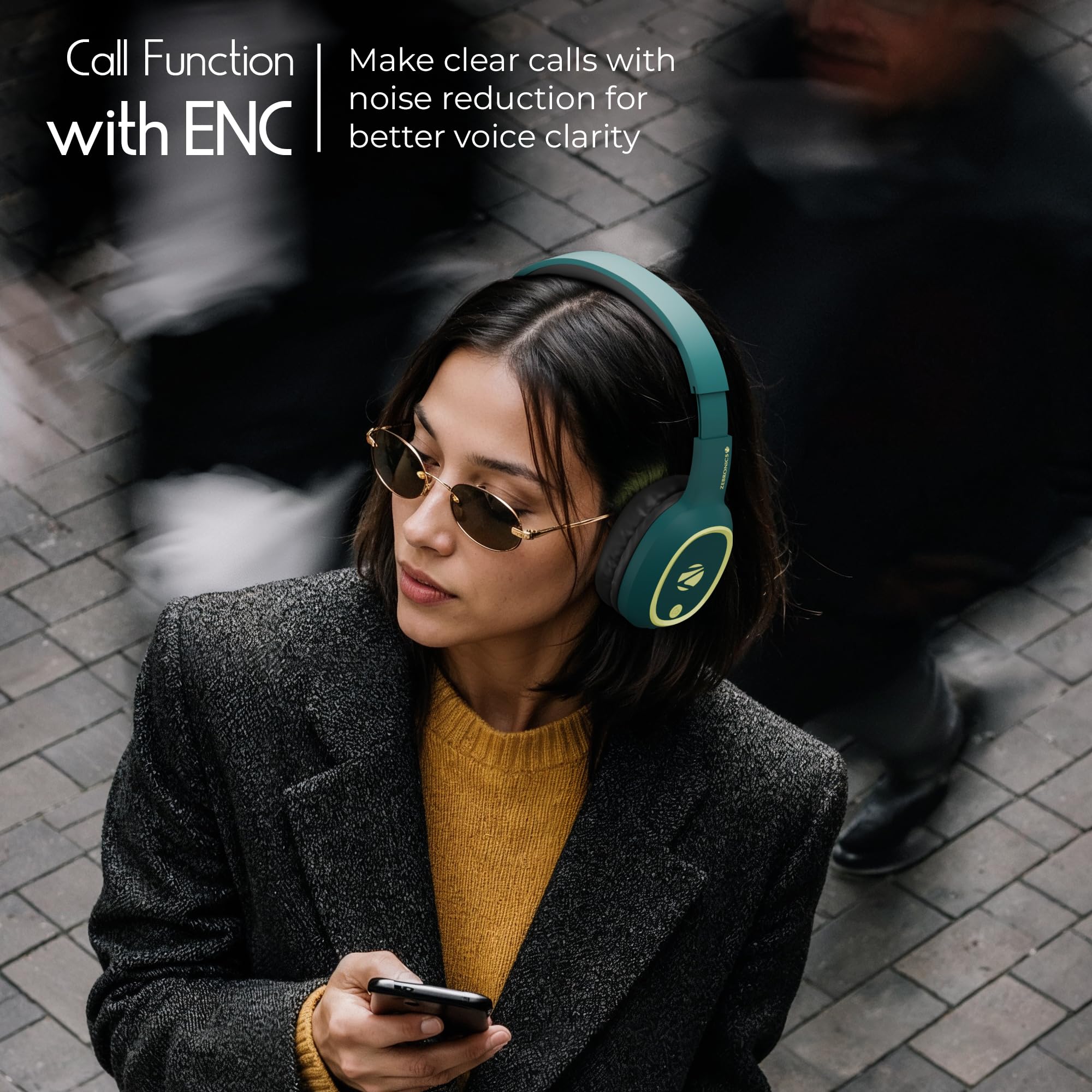 Zebronics Thunder (2026 Upgrade) Wireless Headphones, BT v6.0, True 60 hrs Playback, 40mm Drivers, ENC, Gaming Mode, Dual Pairing, AUX & microSD, Rapid Charging, Call Function (Teal Green) — Amazon image 4