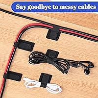 Vista 3 de 100 bridas para cables de gancho y bucle, correas autoadhesivas para organizar cables de escritorio, organizador de cables ajustable para Negro