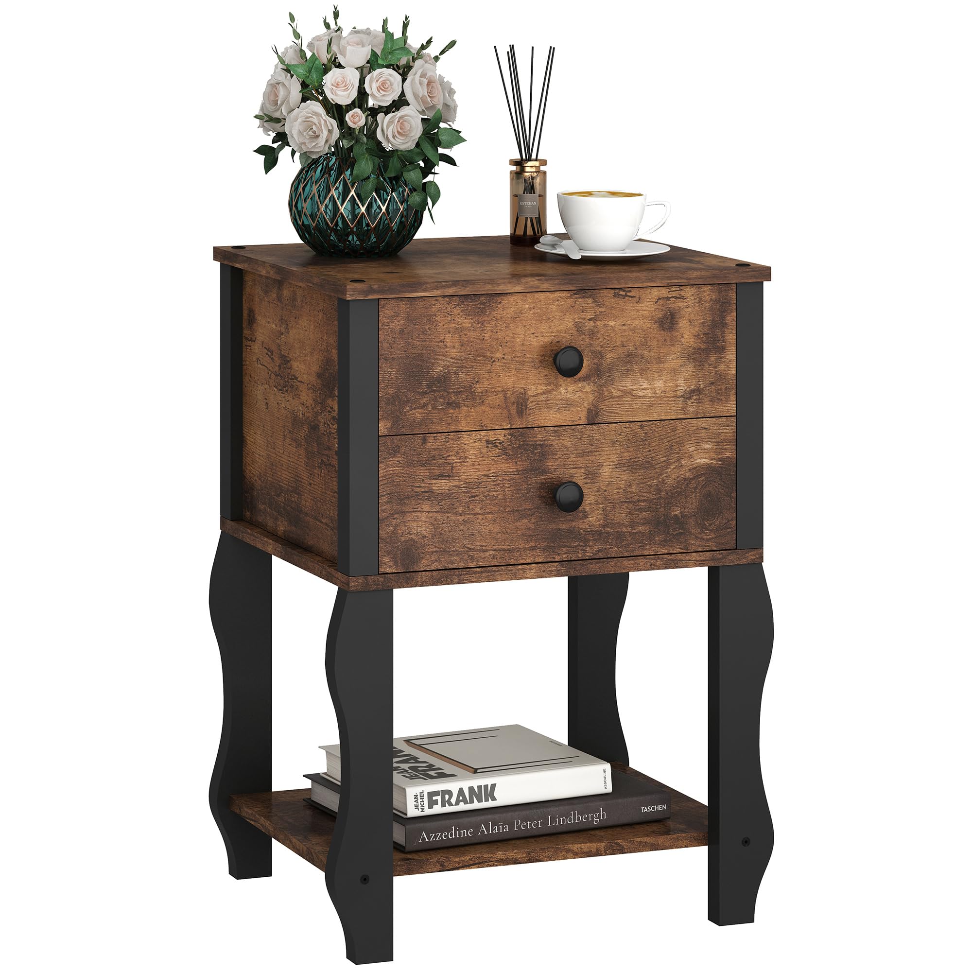 Nightstand with 2 Drawers,Small Night Stand with Storage,Mid-Century Modern Wooden End Table for Small Bedroom,Dormitory,11.81" D x 15.35" W x 21.85" H XXCTG03R