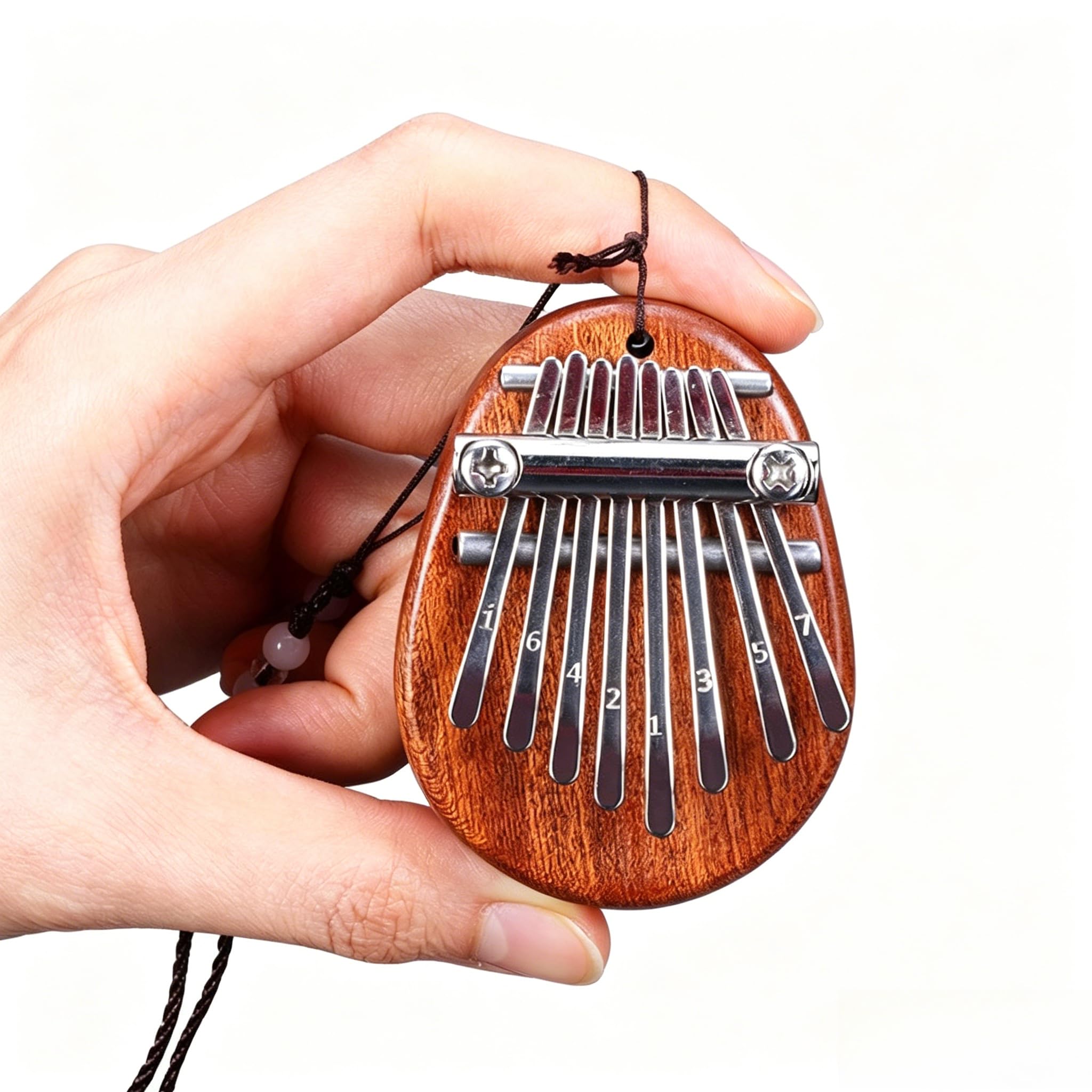 Fay Bless Kalimba Daumenklavier, tragbares Mbira Fingerklavier, handgefertigtes Holz-Musikinstrument, einfach zu erlernendes Instrument für Anfänger (D-Mini8-Sapphire-Lanyard)