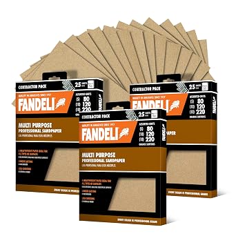 Fandeli | Multi-Purpose Sanding Paper | Assorted Grits (80,120,220) | 75 Sheets of 9'' x 11'' | Perfect for Sanding Metal and Sanding Wood | Hand Sanding | Orbital Sanders..