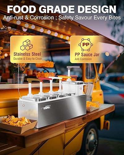 Miniatura 5 de WantJoin Dispensador de salsa comercial, 5 tarros de bomba de acero inoxidable de 2.75 cuartos de galón  2.6 L para salsa de tomate, aderezo de