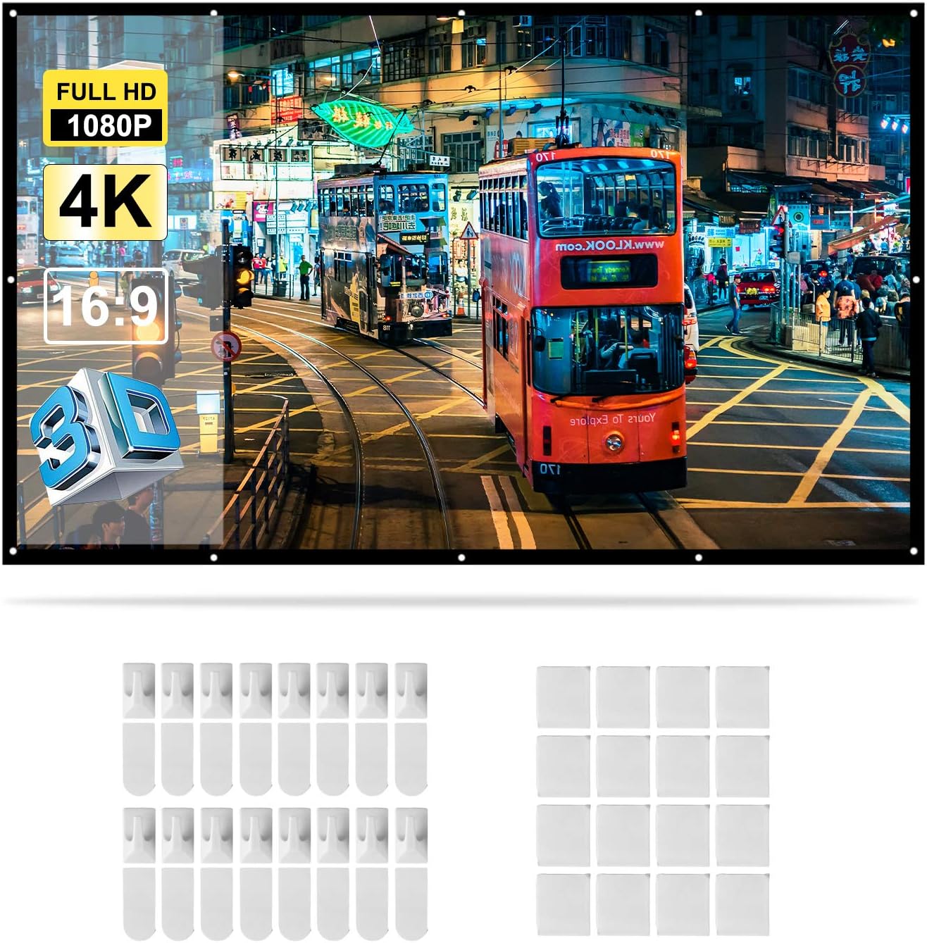 Docooler Projector Screen 150 Inch Portable Projector Screen 16:9 HD White Mounted Foldable Home Theater for Office Projection Indoors Outdoors Video Movies