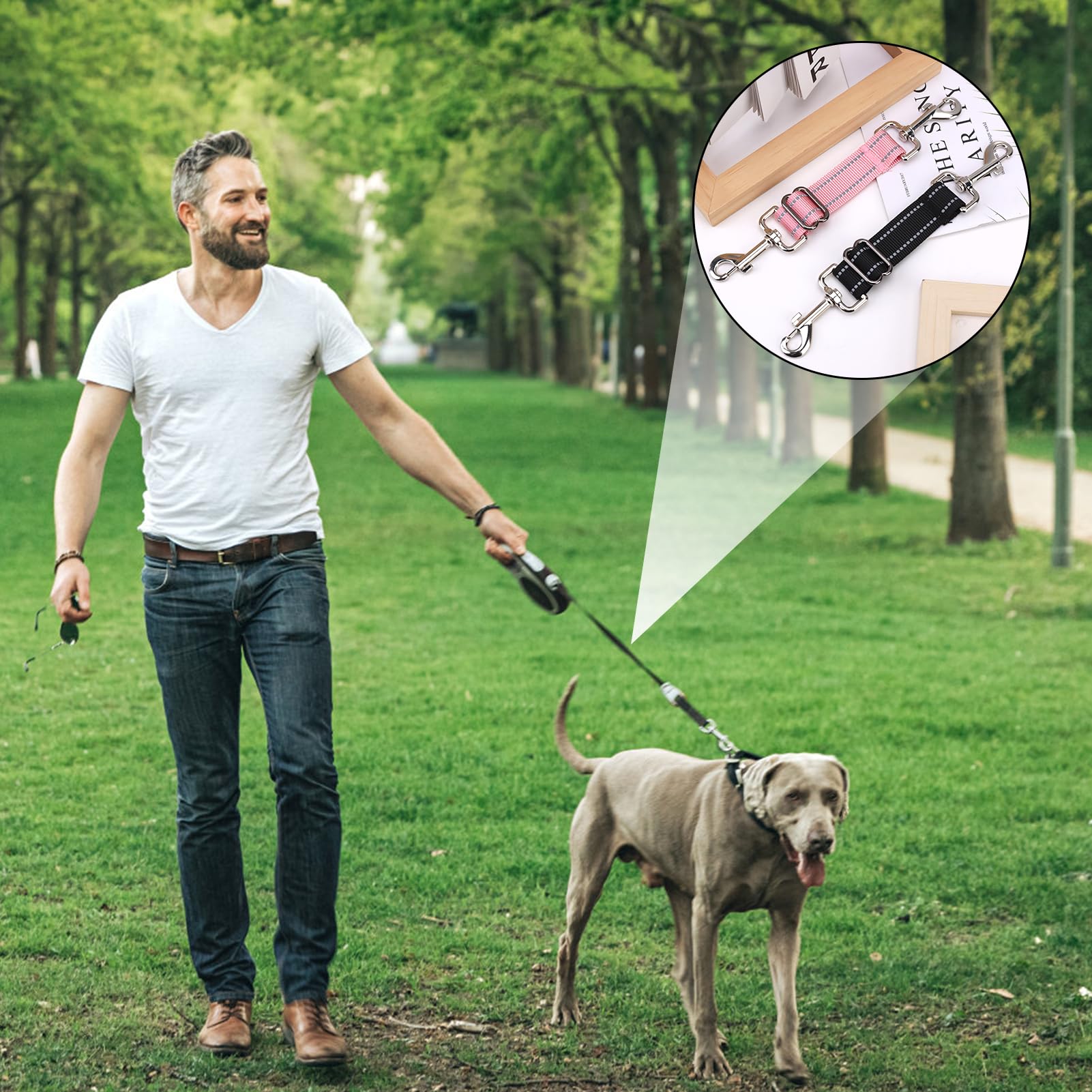Clip Di Sicurezza Regolabile Per Collare Cane – Doppio Gancio, Con Rifrangente, Per Imbracatura E Guinzaglio, 24x2,5x1 Cm