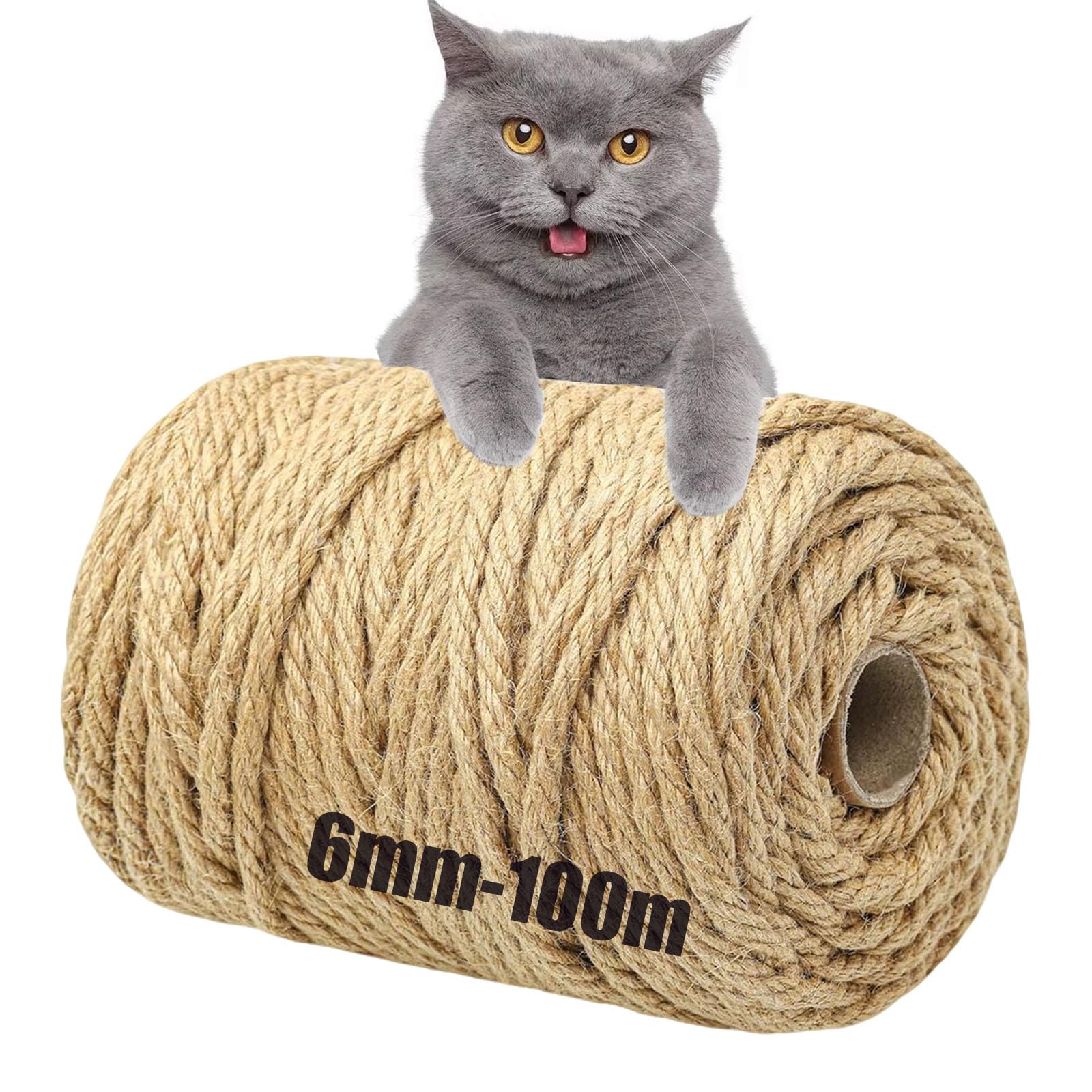 Sisal Rope 6mm × 100m for Cat Scratching Post Replacement and DIY Projects