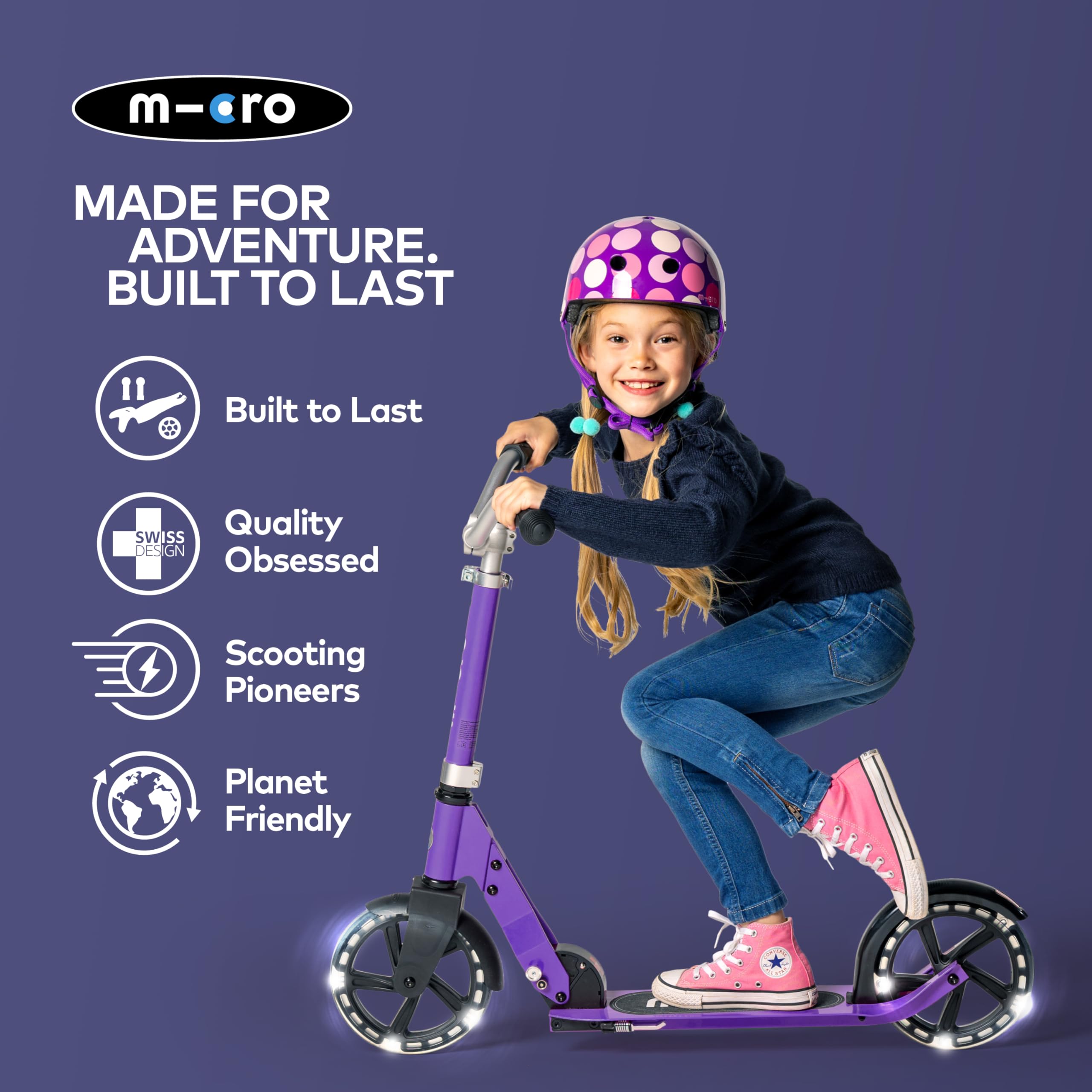 Micro Scooter Cruiser LED lila - höhenverstellbarer Lenker - leuchtende Räder