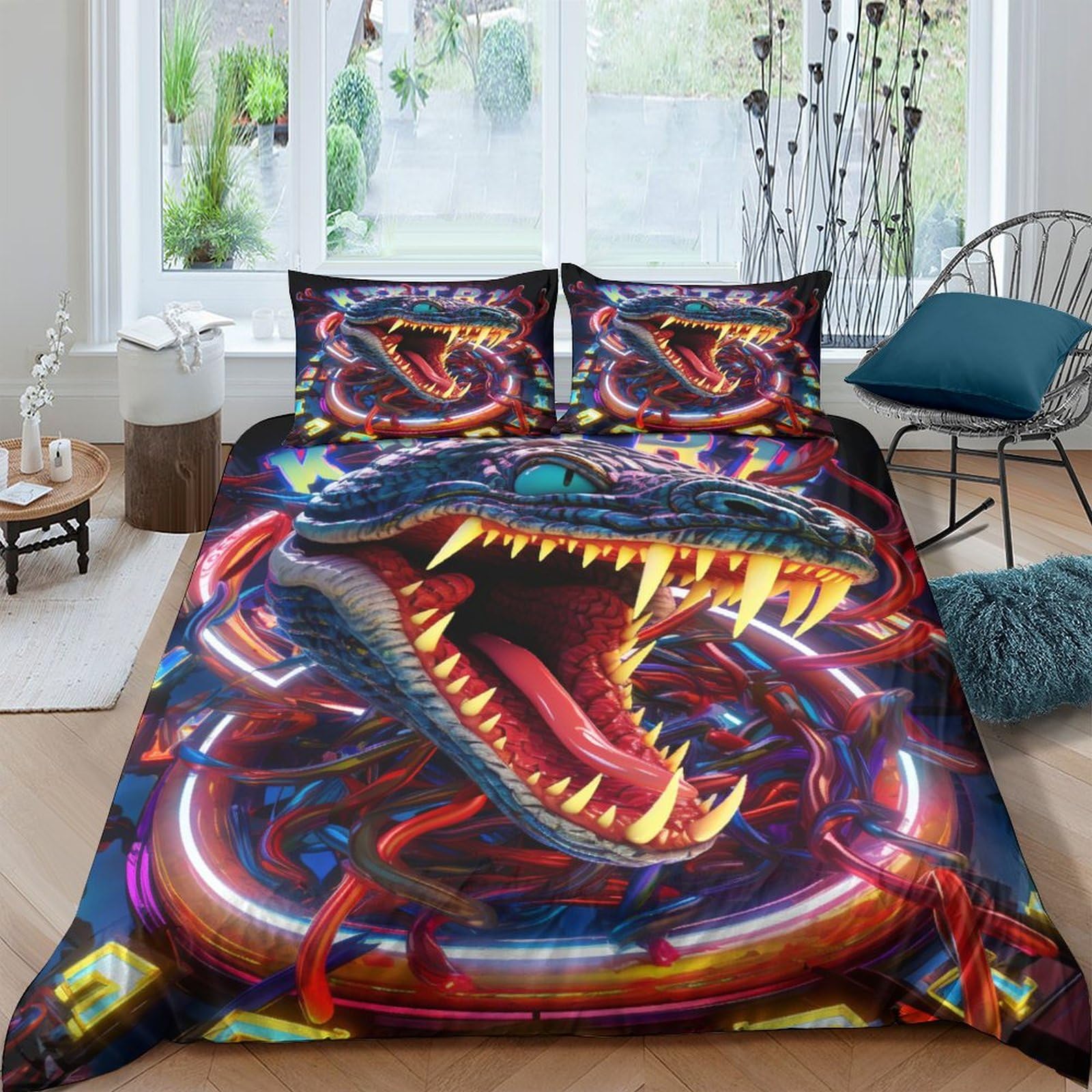 Parure de lit motif serpent multicolore pour sublimer la décoration de votre chambre