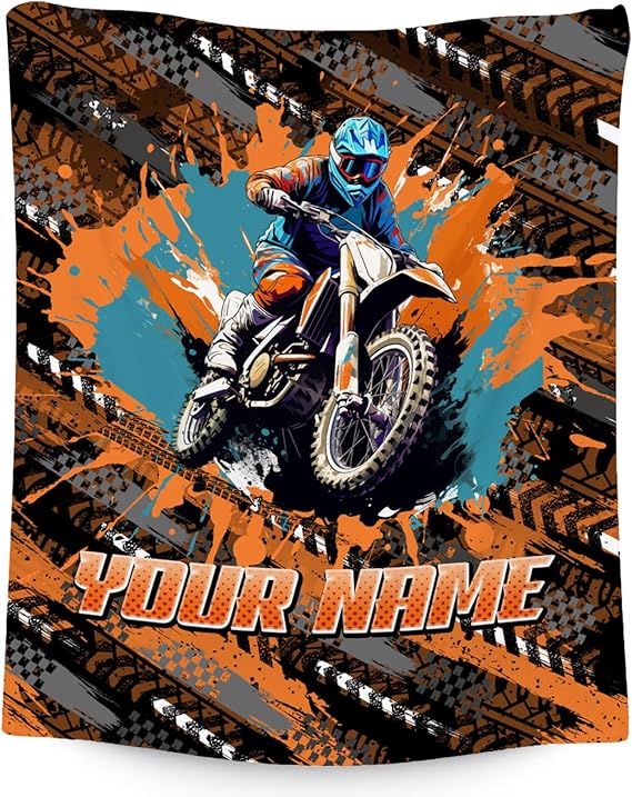 Boys Blankets Personalized Motorcycle Blanket Gifts - 4 Sizes Cozy Soft Dirt Bike Throw for Teens