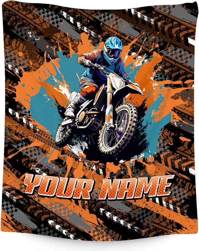 Boys Blankets Personalized Motorcycle Blanket Gifts - 4 Sizes Cozy Soft Dirt Bike Throw for Teens