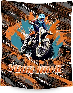 Boys Blankets Personalized Motorcycle Blanket Gifts - 4 Sizes Cozy Soft Dirt Bike Throw for Teens