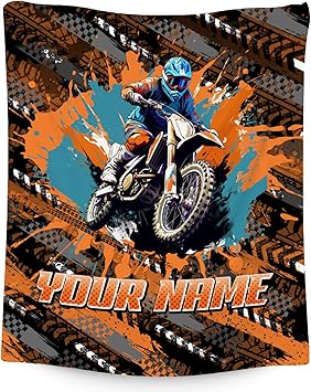 Boys Blankets Personalized Motorcycle Blanket Gifts - 4 Sizes Cozy Soft Dirt Bike Throw for Teens