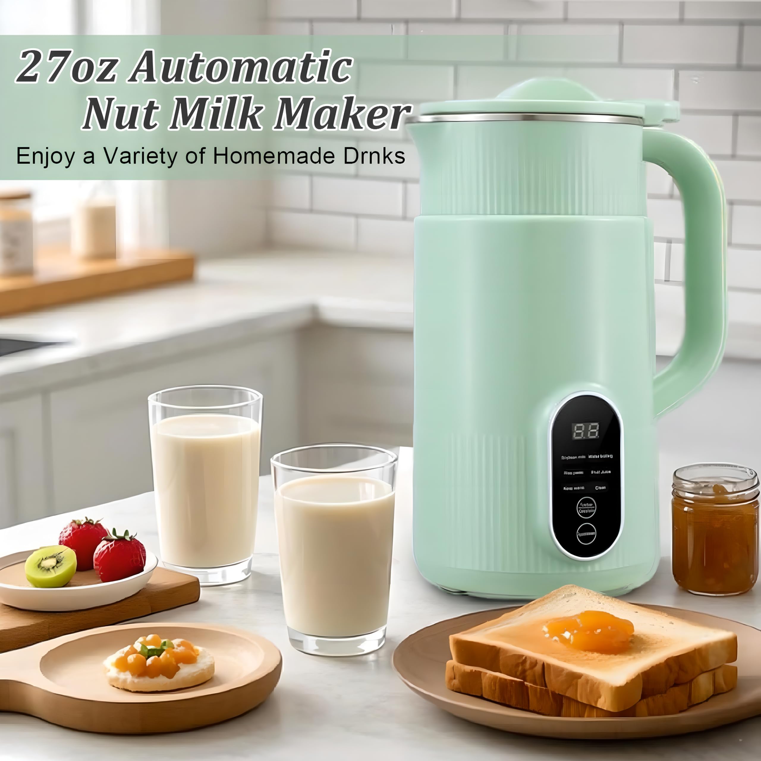 Automatyczna maszyna do produkcji mleka sojowego, 800 ml, automatyczna maszyna do produkcji mleka roślinnego z orzechami, 12-godzinnym timerem i funkcją utrzymywania ciepła, funkcj
