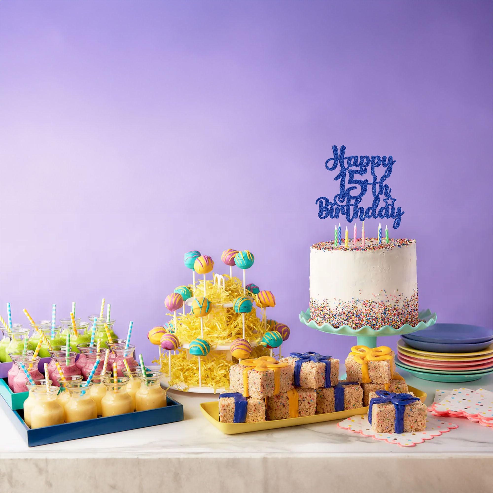 Happy 15th Birthday Cake Topper - 15 Years Blessed Glitter Gold Cake Decor For Teen Party - View #10