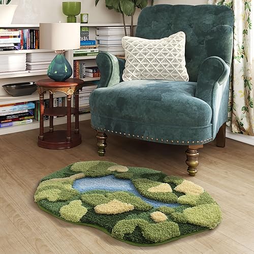 Miniatura 7 de DEXI Tapete de baño de musgo, ultra grueso, suave, verde, absorbente de agua, antideslizante, de microfibra, para suelo de baño, ducha, fregadero,