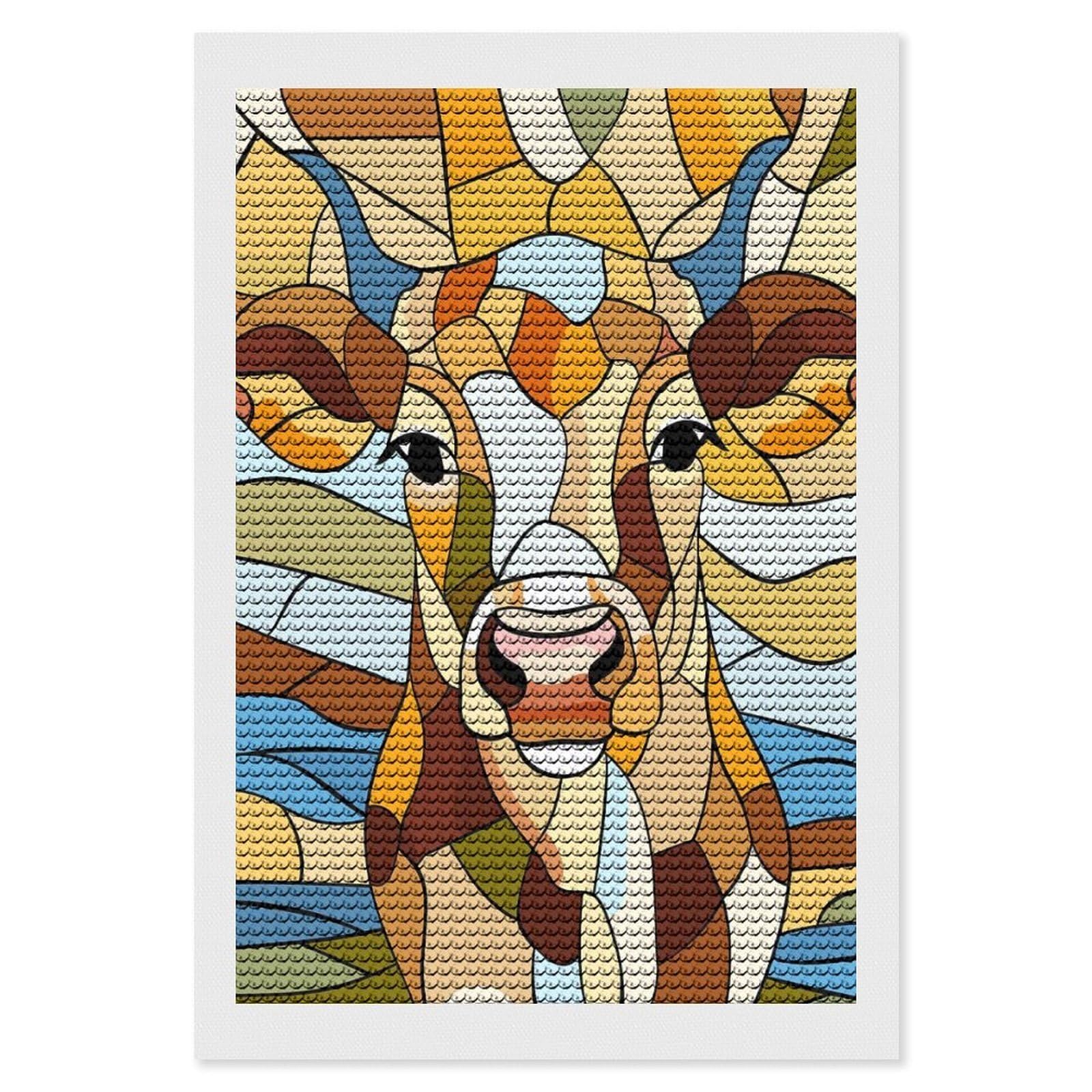 Junmoney Stained Glass Cow Portrait Diamond Painting Kit 8"x12", Easy Handmade Project, Cosy Home Accent, for Craft Lovers, Holiday Gift Idea