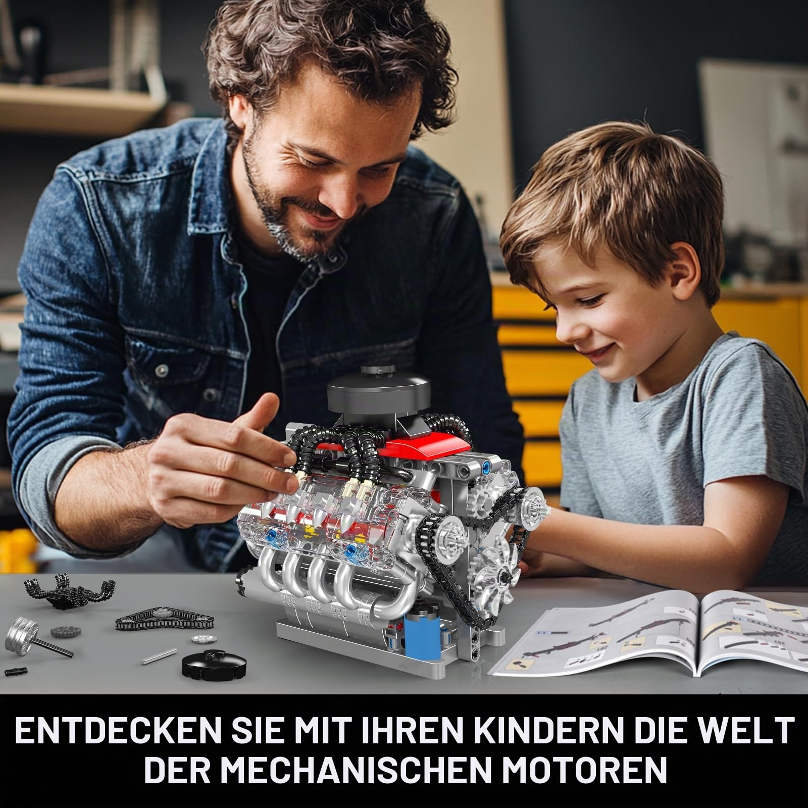 Mould King 10171 Technik V8 Motor ModellBausatz, 487 Teile Achtzylinder-Motor Engine Kit für Erwachsene Enthält V8 Sammlerstück Technisches Klemmbausteine Bausatz