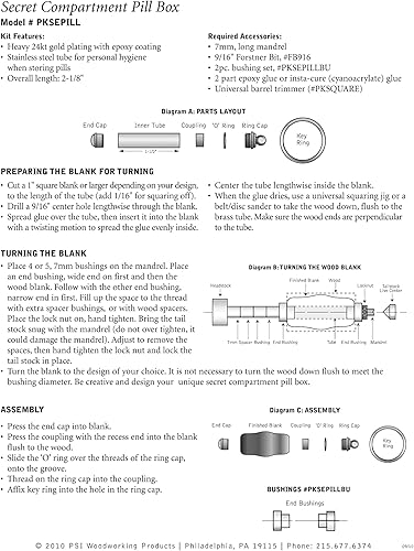Miniatura 2 de Penn State Industries PKSEPILL - Kit de llavero con compartimento secreto dorado, proyecto de torneado de madera