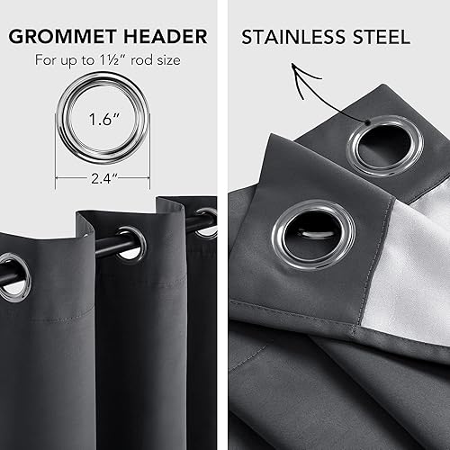 Miniatura 6 de Deconovo - Cortinas opacas con ojales térmicos y parte trasera plateada, 2 paneles, Poliéster & Mezcla de poliéster, Gris oscuro