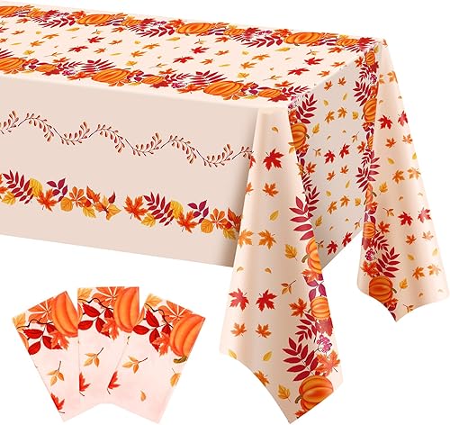 Hosuly 3 manteles de otoño, mantel de plástico desechable con calabaza de Acción de Gracias, funda de plástico para mesa, rectangular, calabaza, Hosuly 3 manteles de otoño, mantel de plástico desechable con calabaza de Acción de Gracias, funda de plástico para mesa, rectangular, calabaza,