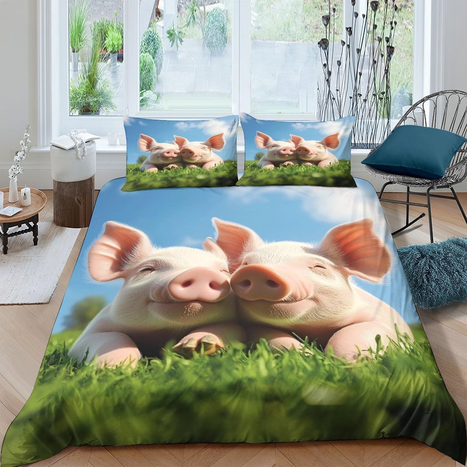 XFKLYNVCJ 3D Printed Cute Piglets Comforter Cover Brushed Microfiber Farm Animal Bedding Cover Lightweight Easy Care for College Dorm Teenagers Student Bedding Use Single（135x200cm）