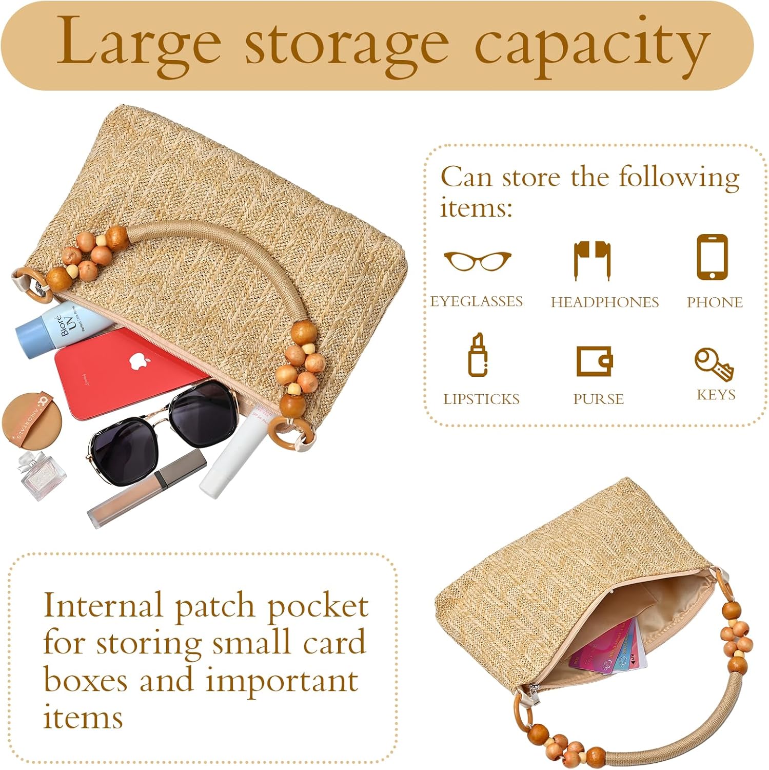 Straw Beach Bag for Women Shoulder Bag Straw Purse, Women Summer Handbag - Image 4