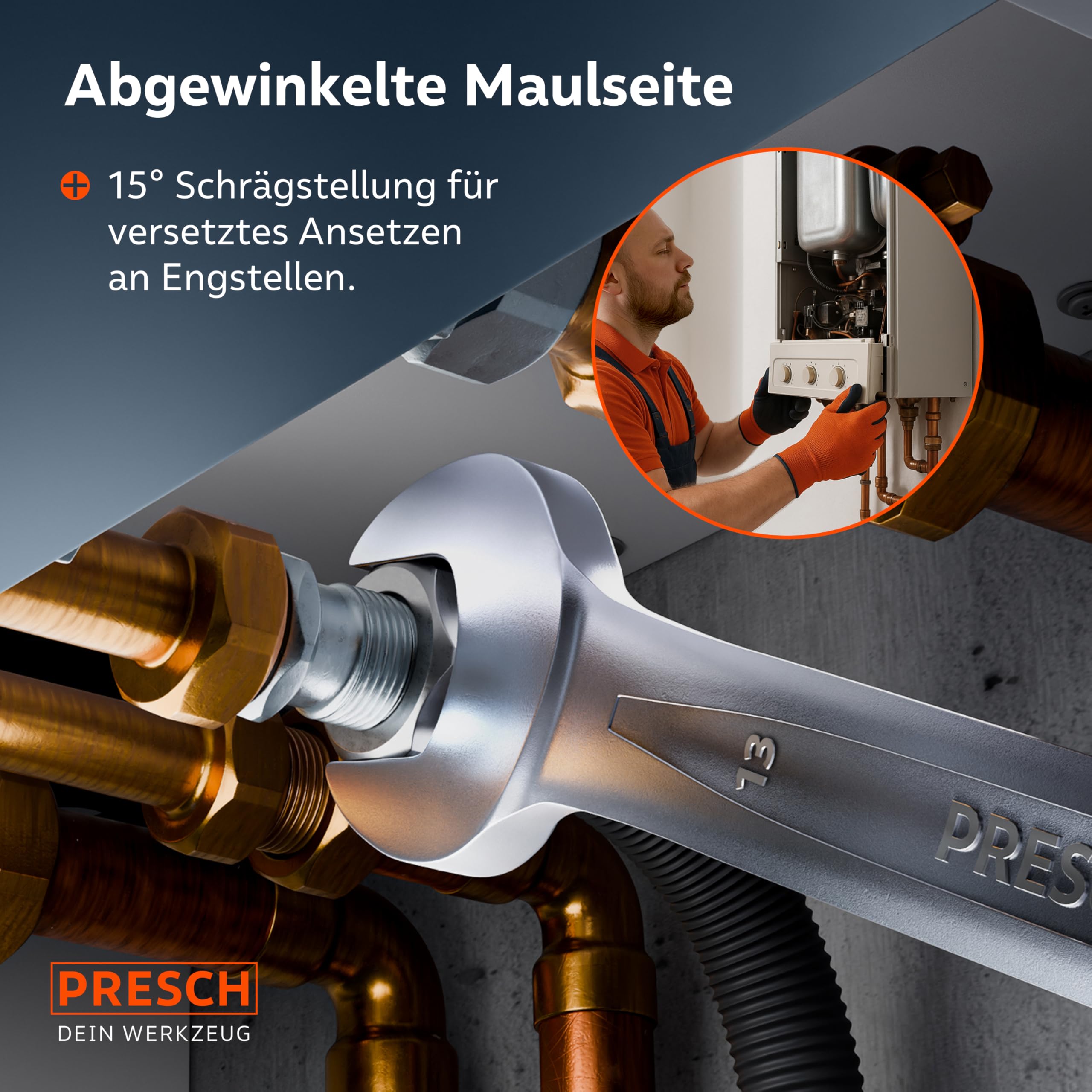PRESCH Ratschenschlüssel Set 12tlg. (6-19mm) inkl. Tasche - Minimaler Rückholwinkel (Bis zu 4°, 90 Zähne) - Robuste, präzisionsgefertigte Ringratschenschlüssel