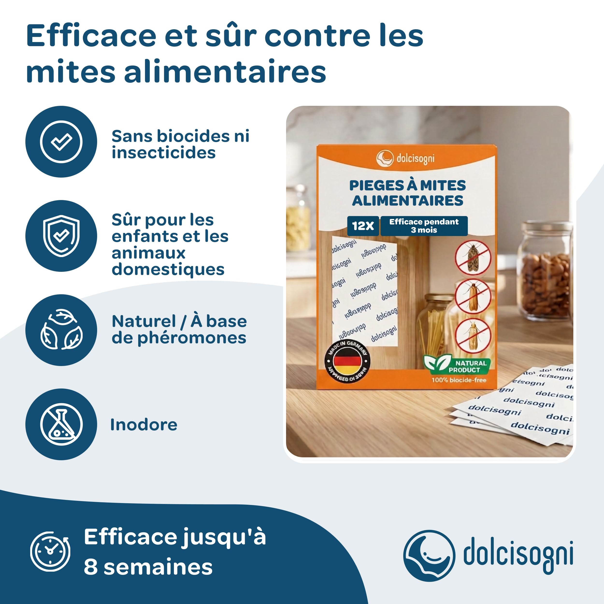 Anti-Mites Alimentaires 12 Feuilles Sans Biocides Adhésif pour Papillons de Garde-Manger Made in Germany