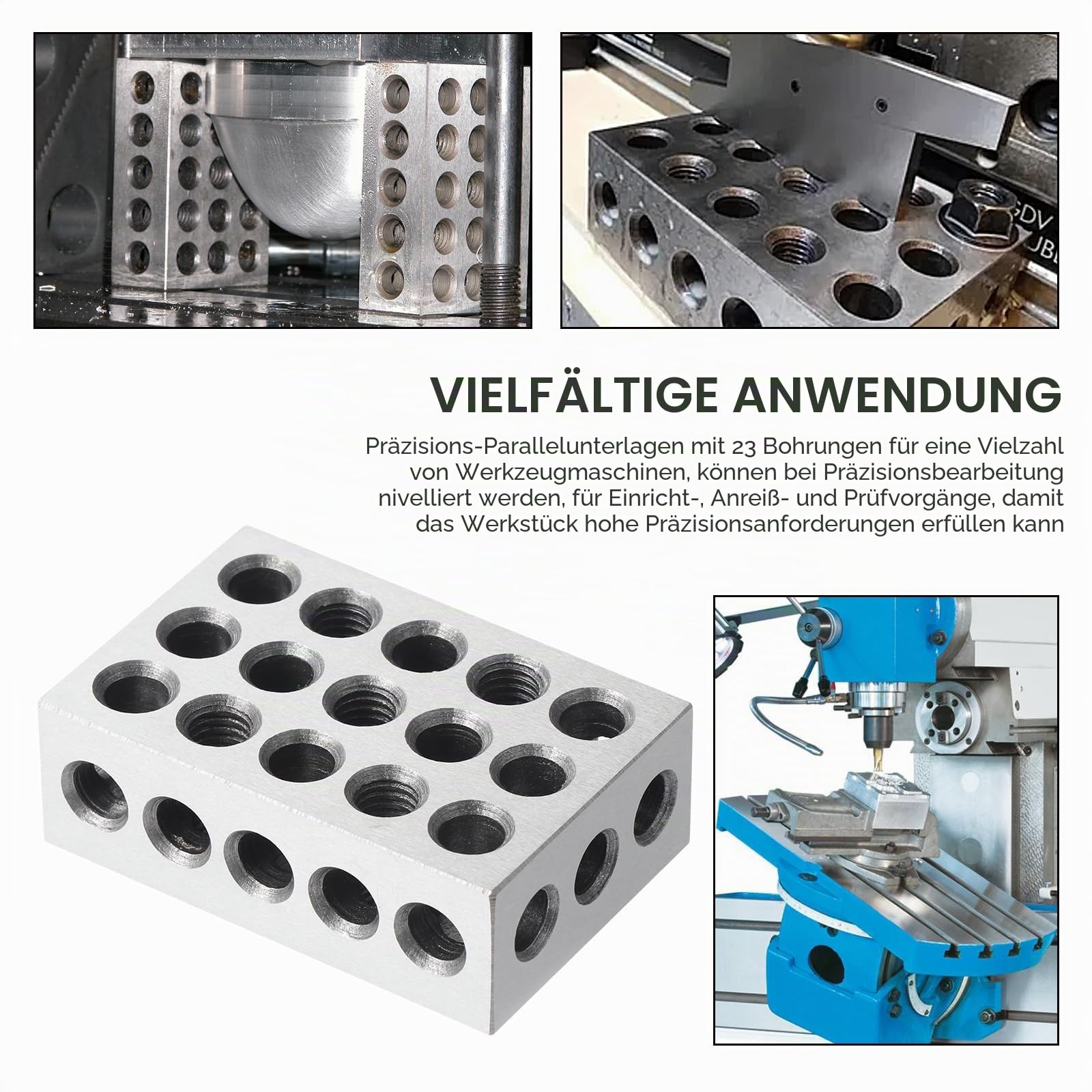 HSEAMALL 1-2-3 Blöcke Präzisionsstahl Parallelblöcke 23 Löcher 2,5 x 5,1 x 7,6 cm Maschinisten-Frässet