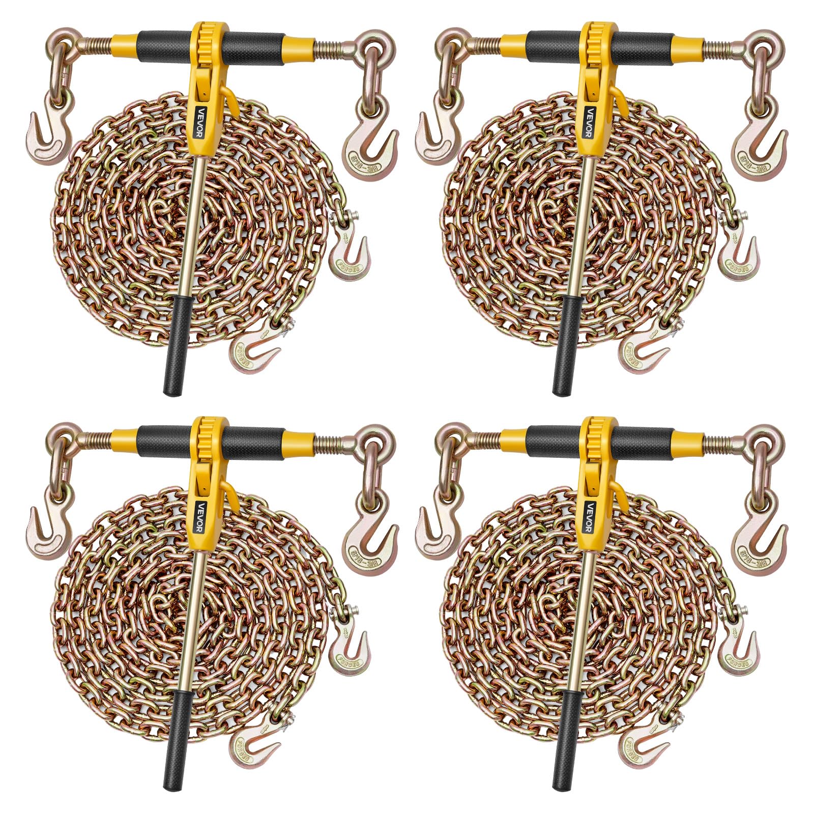 VEVOR Ratschenspanner 3628 kg, Ratschenlastspanner, Spannzurrketten G80, Ratschen-Lastbinder, Spannketten-& Binder-Set, Zurrkettenbinder für Transport, Abschleppen, Holzfällerei (4er-Pack)