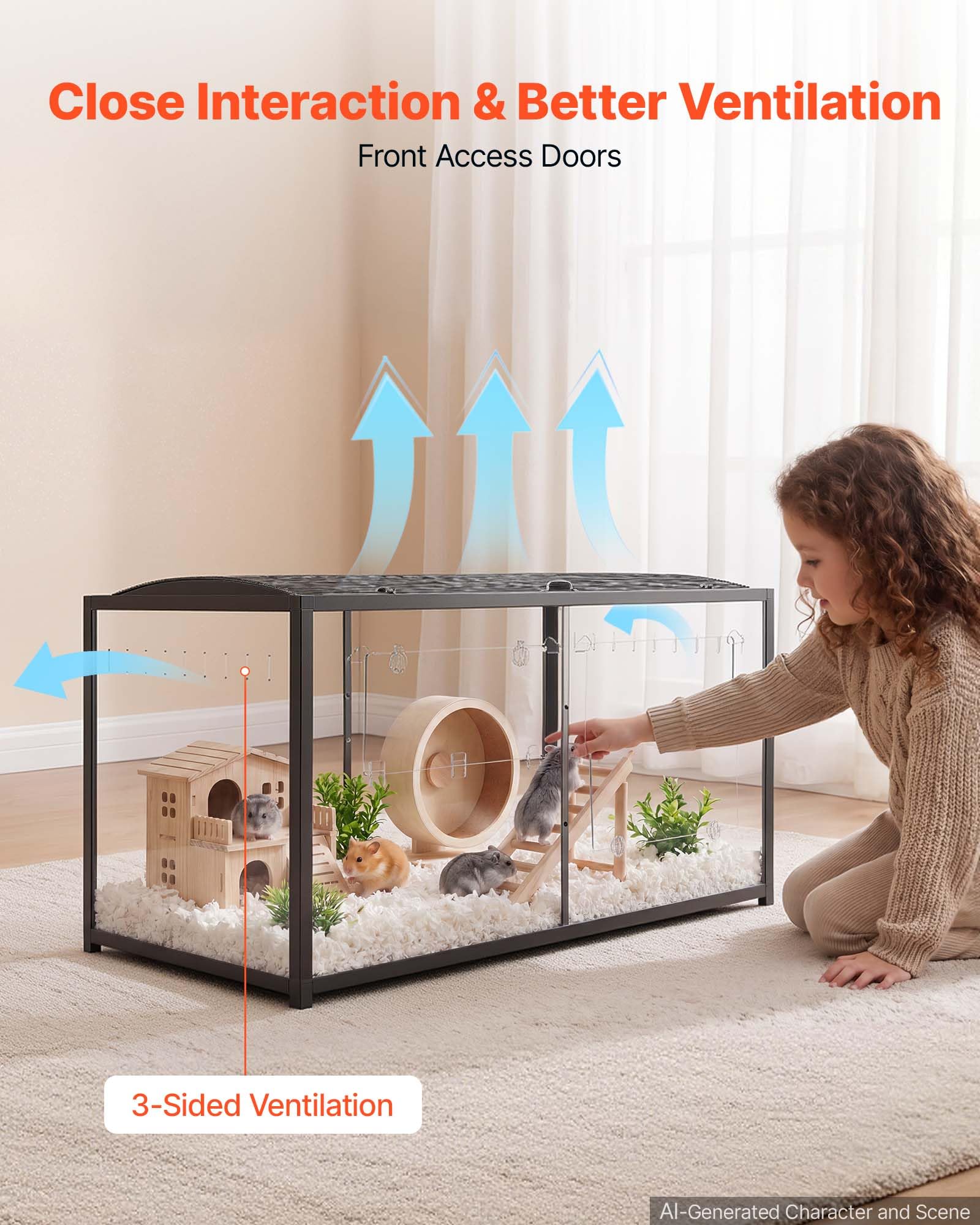 VEVOR Cage Hamster 120x60x64,5 cm 0,7 m² Habitat Rongeurs en Métal Vue 360° | Pour Gerbille, Cochon d'Inde, Petit Animal, Accès par Haut, Porte Frontale, Cadre Noir, Panneaux en Acrylique Transparent