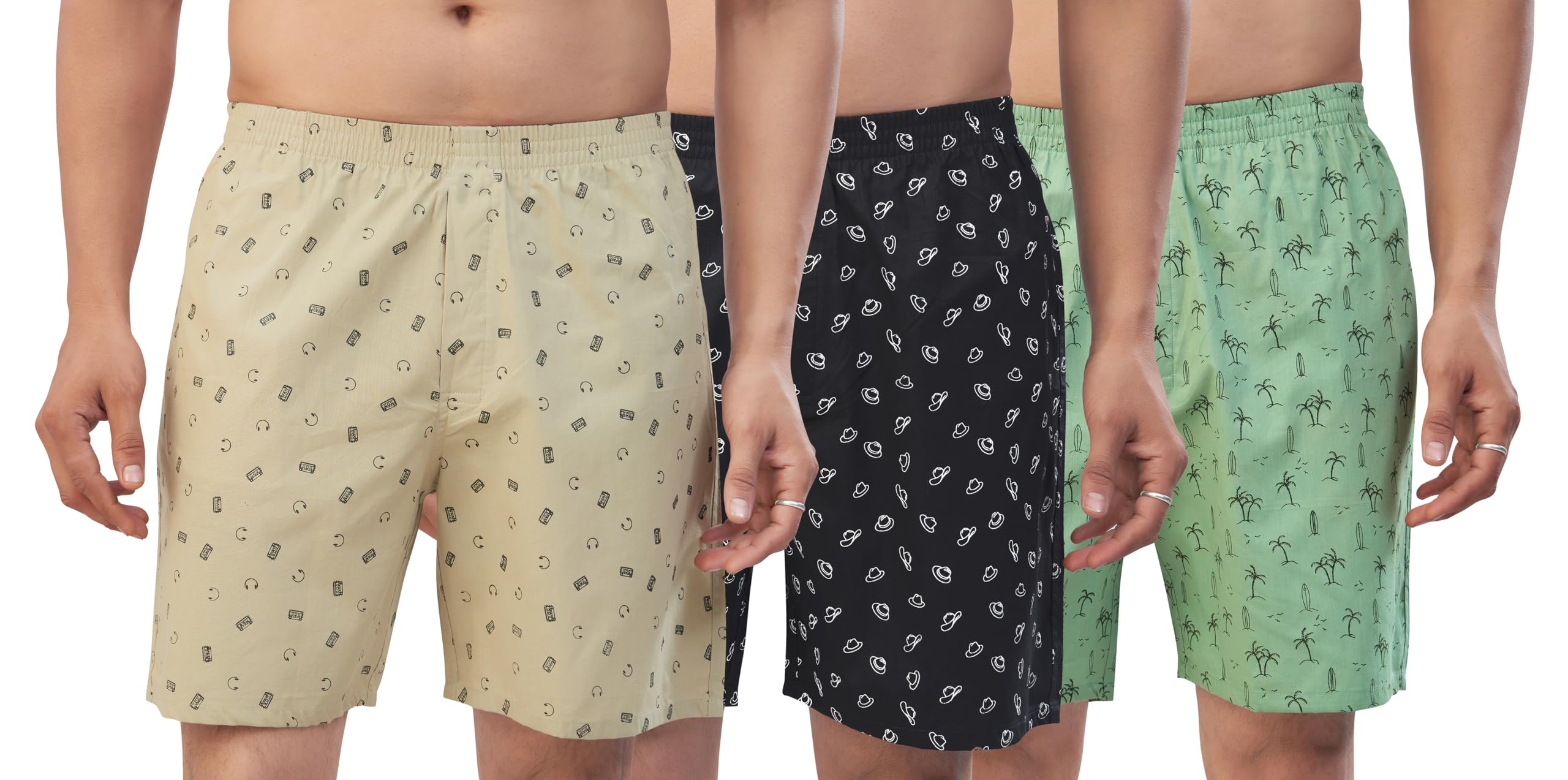 Mens Pure Cotton Printed Regular Boxer Shorts (Pack of 3)