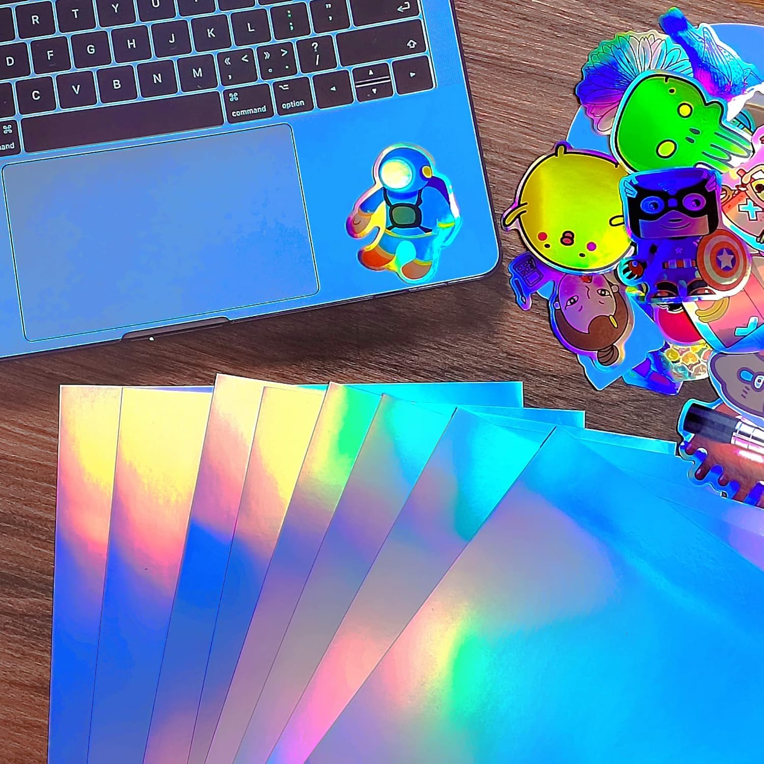 BIGFALCON® Premium Holographic Sticker Paper 20 Sheets A4 (8.5x11 Inch) – Printable Vinyl sticker paper for Inkjet Printer, Waterproof, Self Adhesive Rainbow Glossy Sticker Paper 1