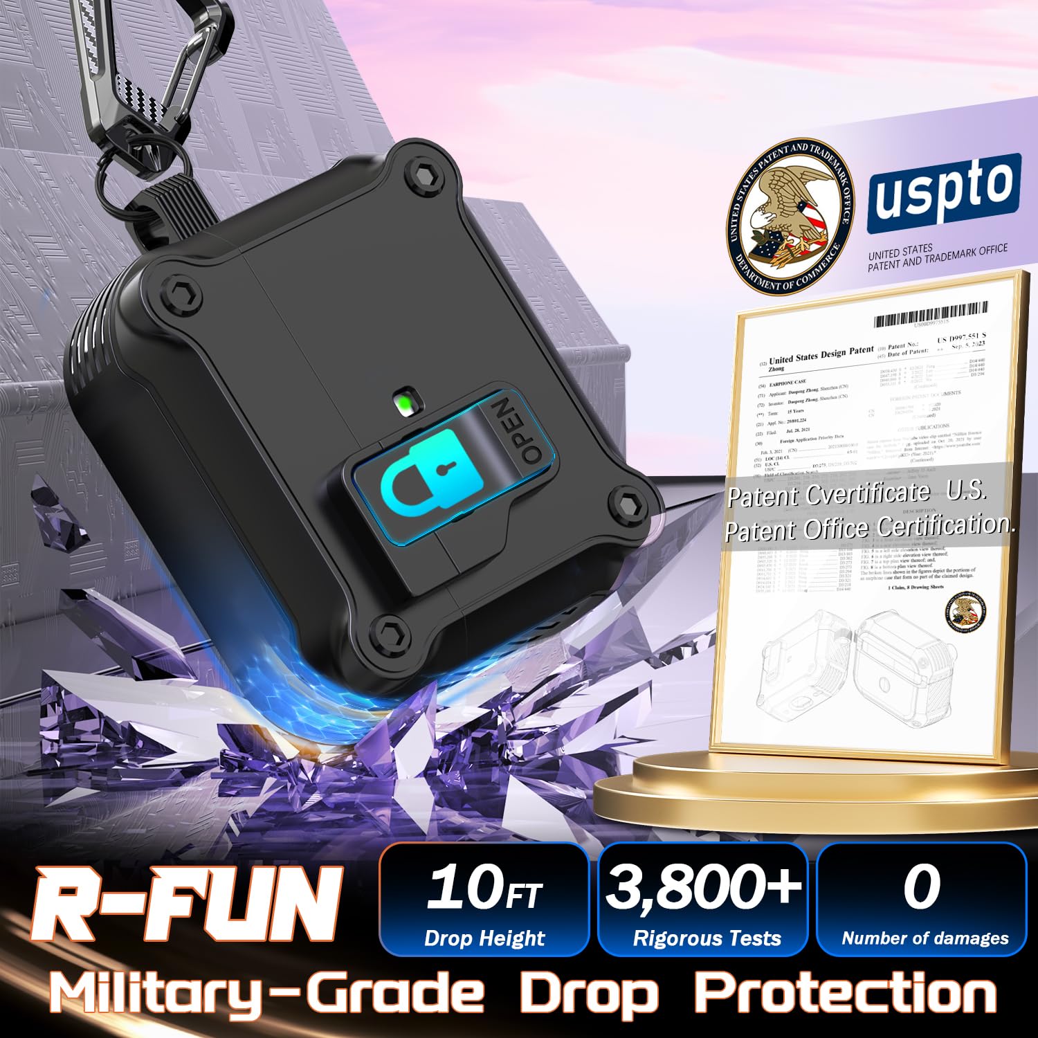 Airpods 第 3世代用ケース　安全なロック クリップ付き　ブラック Amazon | RFUNGUANGO for AirPods 3 ケースカバー、落下防止