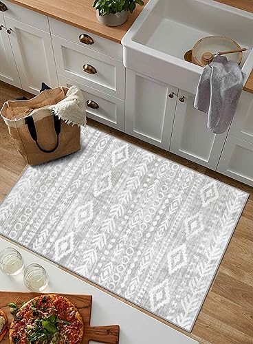 Miniatura 240 de Lahome Alfombras de cocina antideslizantes, lavables para entrada, estilo bohemio, blanco y negro, 2 x 3, alfombra de baño ultrafina con estampado
