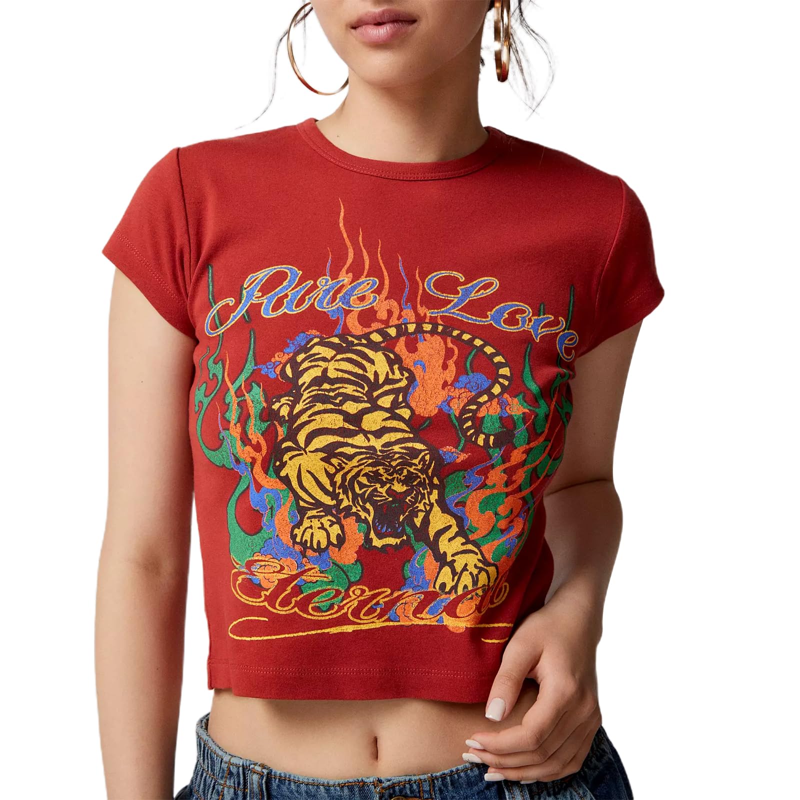 PassecTiger Shirt for Women Wild Animal Cute Tiger Graphic Baby Tee T-Shirt  Teenager Crop Tops Aesthetic Grunge Tees
