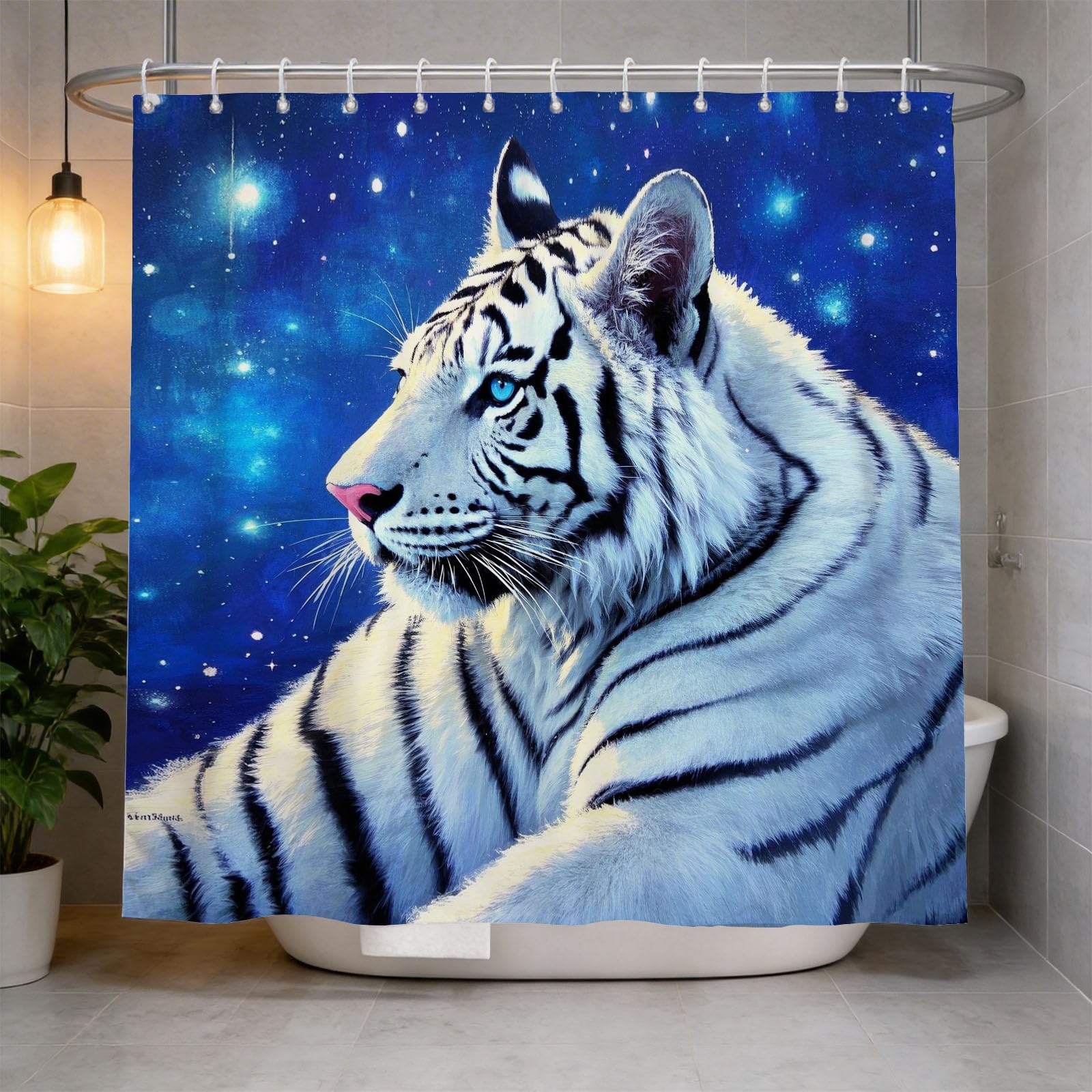 Hongduo 3D Tiger Animal Shower Curtain for Stalls Bathtubs Starry Sky Bathroom Decor Shower Curtain Set Polyester Fabric Waterproof 200x200cm/79X79 Inch with Hooks