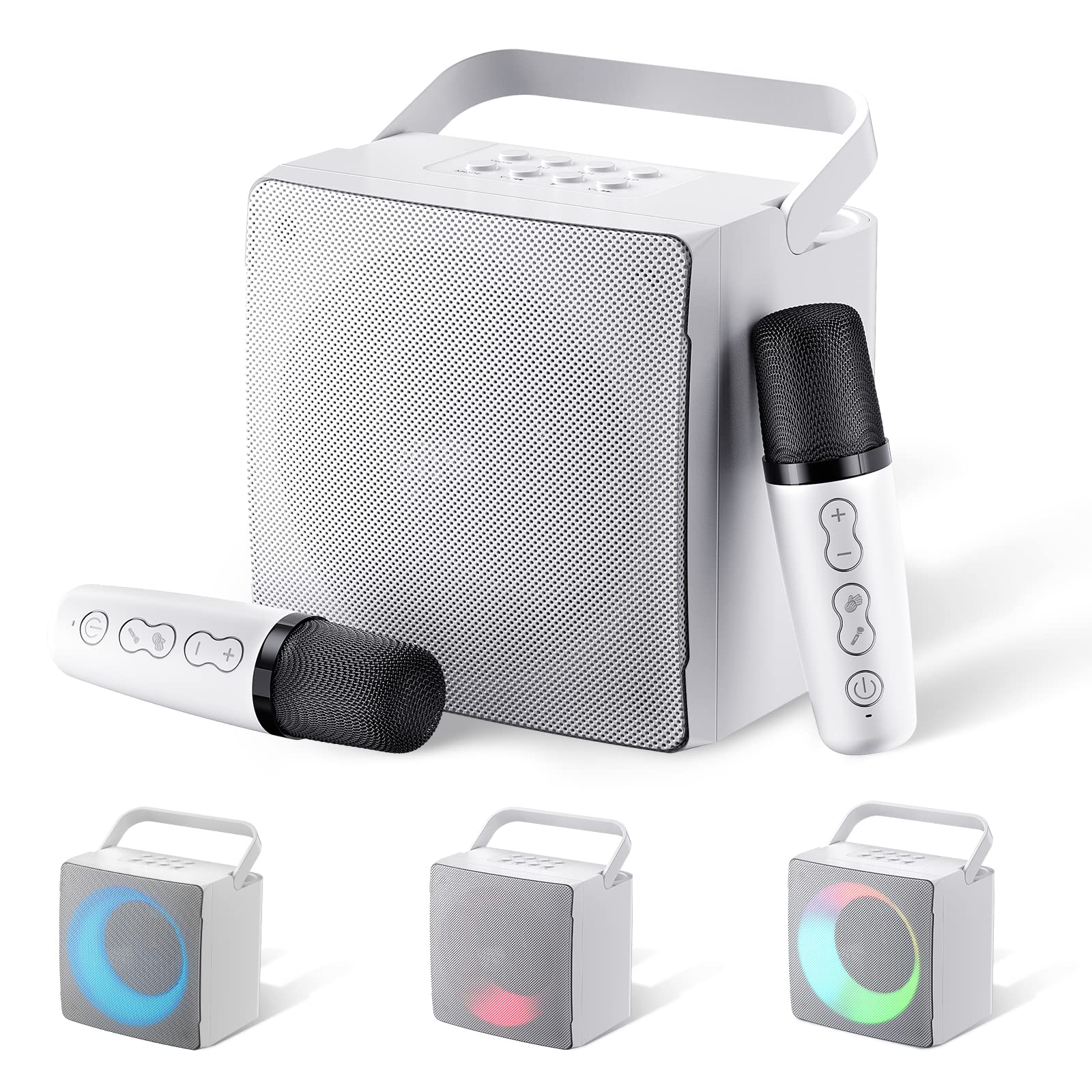 Sunkyn Karaoke Machine with 2 Wireless Microphones for Adults,Portable Bluetooth Speaker with Echo and Led Lights for Christmas Birthday Gift Home Party, Supports TF Card/USB/AUX(White)