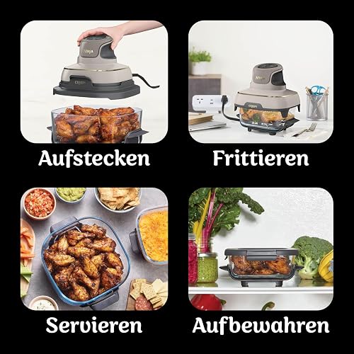 NINJA CRISPi Air Fryer Design Compact, 2 Capacités Interchangeables en Verre avec Couvercles, Capacité 3,8L ou 1,4L, 4-en-1, Pièces Amovibles lavables au lave-vaisselle, Stone/Or FN101EUSTGD - 9