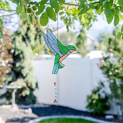 Miniatura 7 de Regalos XL de colibrí de vidrieras para mujeres, colgantes de ventana de cristal manchado, pájaros, decoración de colibrí, atrapasoles, atrapasoles,