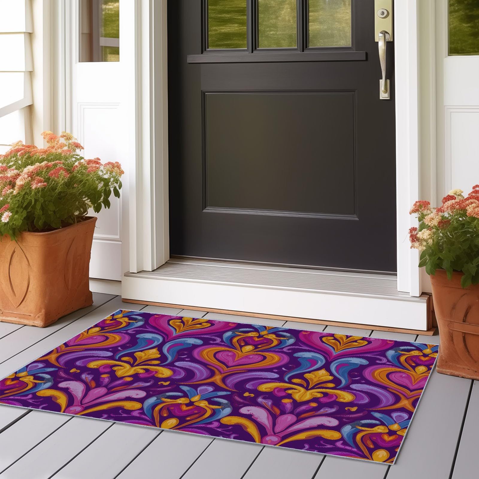 Tapis à poils courts doux violet 80x200 cm aux couleurs ethniques