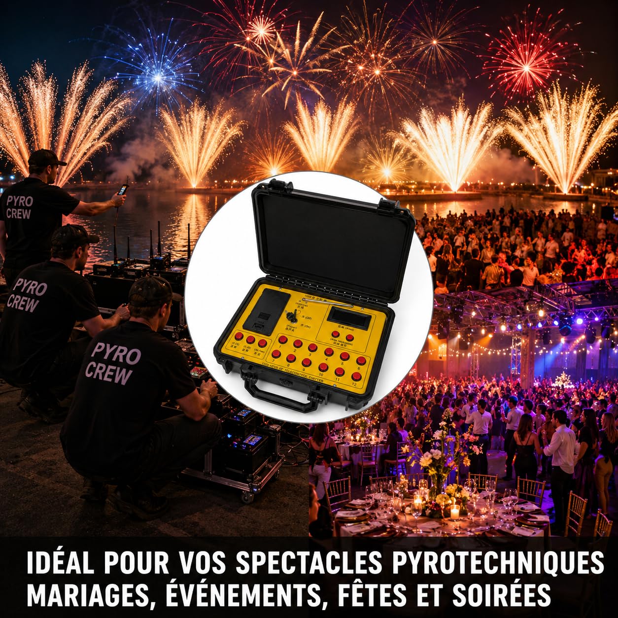 zenda club® Système de Tir Pyrotechnique sans Fil 24 Canaux pour Feux d’Artifice et Effets Pyrotechniques – 6 Récepteurs 4 Voies – Portée 500 m – 433 MHz